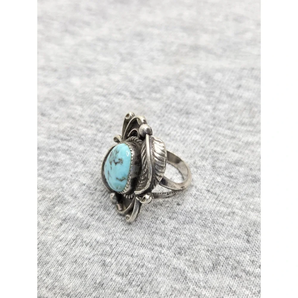Oscar Alexius Navajo Sterling Silver Turquoise Ring Size 5.5 Vintage Signed 8g